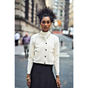 Aleeza Paris Sussex Jacket Cardigan XL High quality Knit Ivory & Silver NEW $198